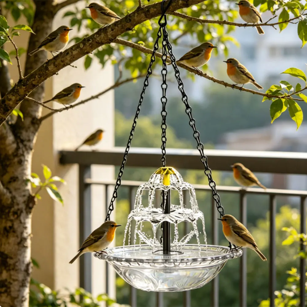 Bonsai Garden Backyard - Hanging Solar Powered Birdbath With Fountain