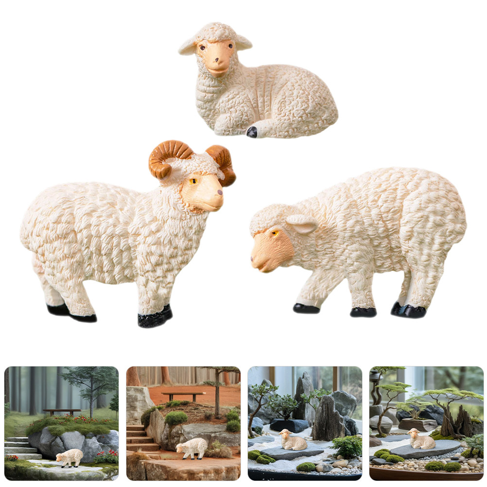 Bonsai Garden Display - 9Pcs Realistic Resin Sheep Miniatures for