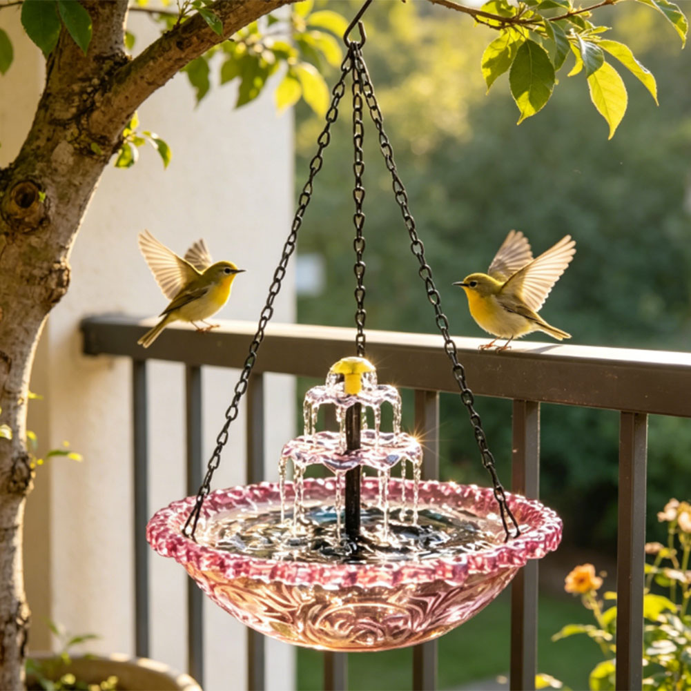 Solar Powered Hanging Birdbath - Bonsai Garden Backyard recension och pris