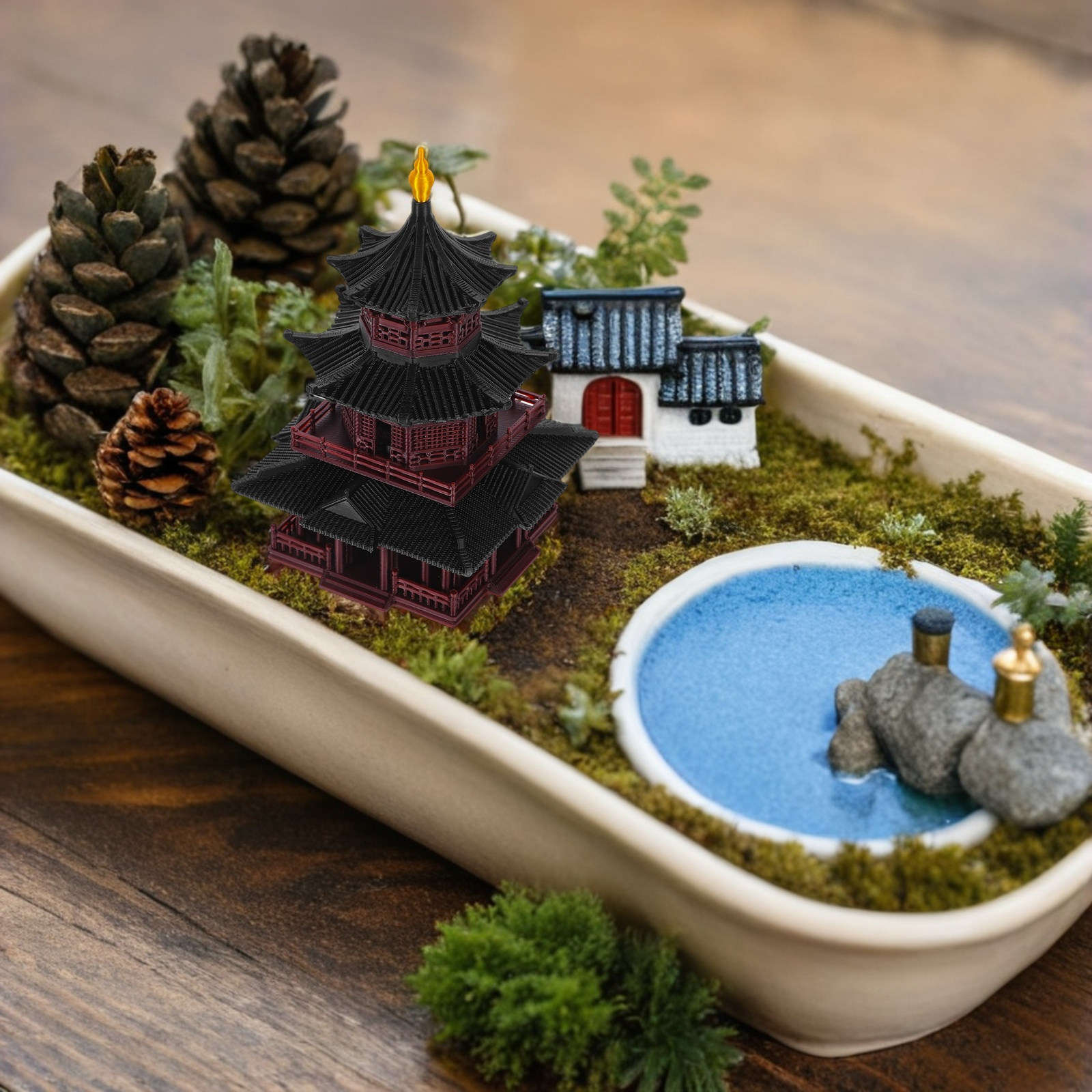 Handmade Asian Zen Pagoda Scul - Bonsai Garden Display recension och pris